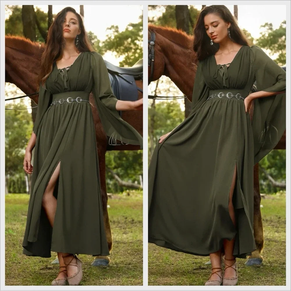 Scarlett Darkness Renaissance Whimsical Front
Slit Maxi Pocket Dress, NWT